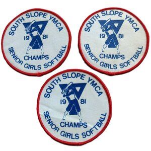 Vintage Patches South Slope YMCA Senior Girls Softball Champs 1981 - Set of 3